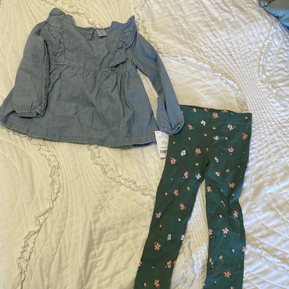 Carter’s Spring Outfit - Leggings & Chambray Top.  (Matching Twin Set Available)